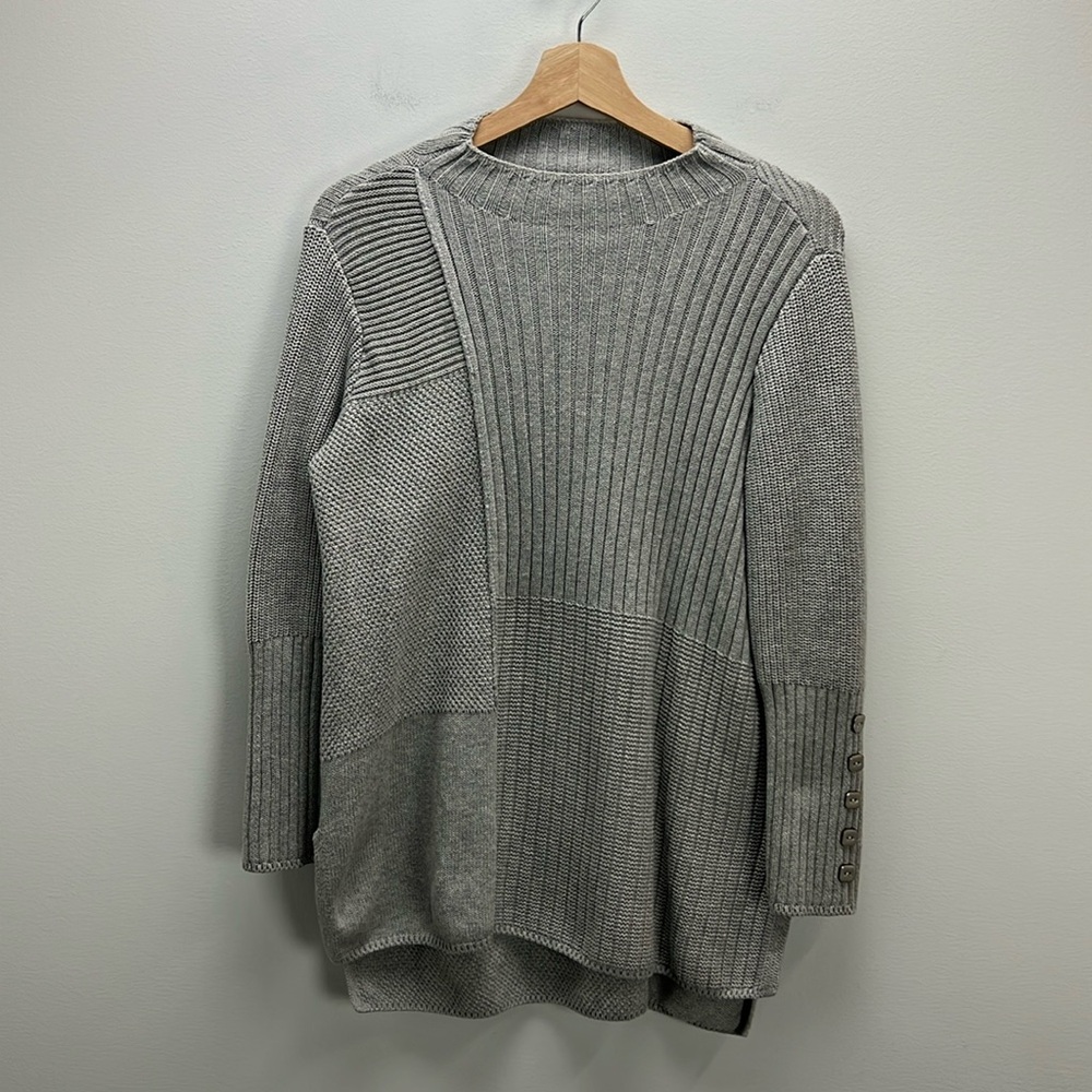 Habitat Sweater Mock Neck Gray Ribbed Cotton Knit Womens XS Artsy Lagenlook